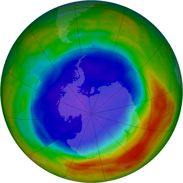 Antarctic ozone map for 25 September 1991